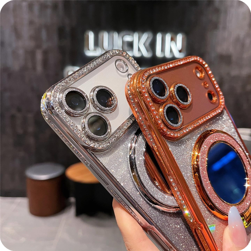 Gradient Diamond Glitter Mirror Stand Case for iPhone Series