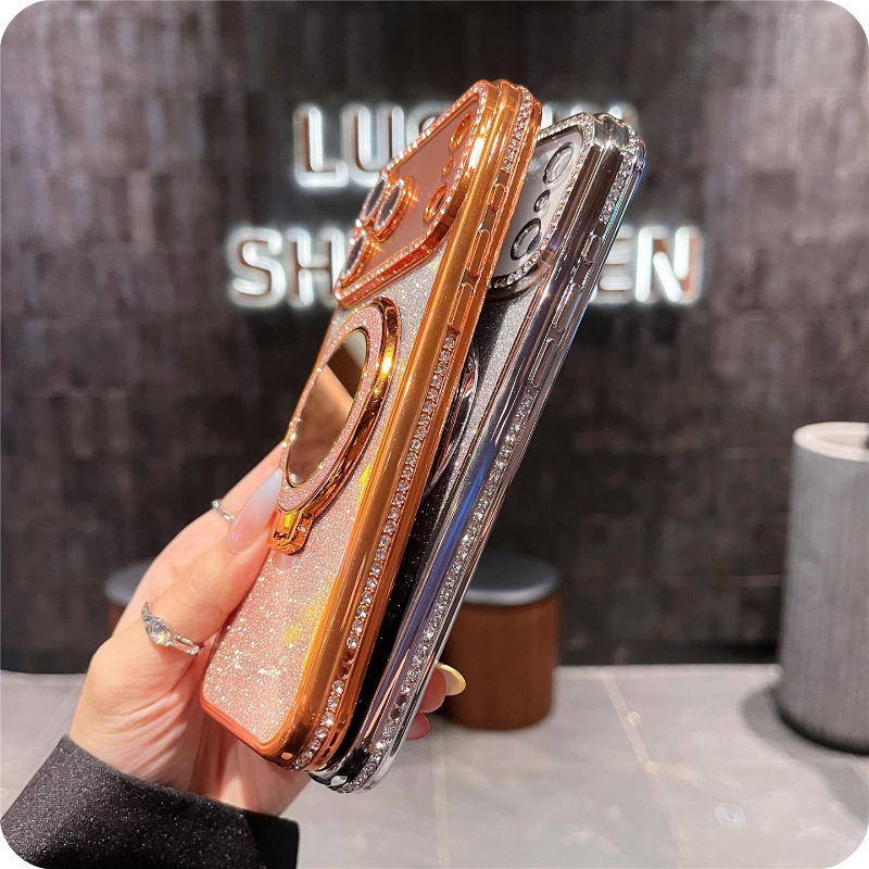 Gradient Diamond Glitter Mirror Stand Case for iPhone Series