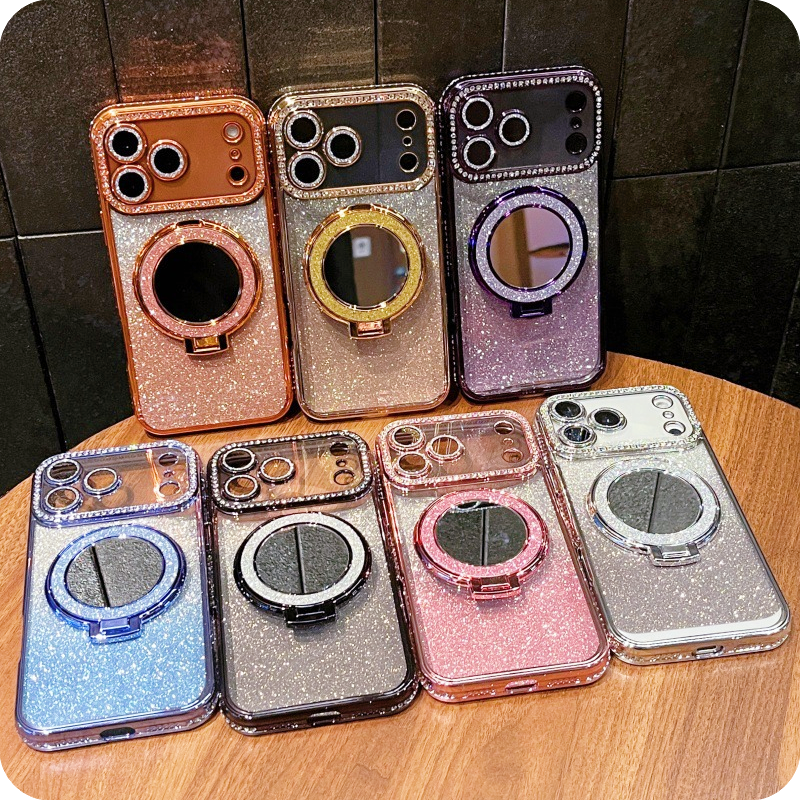 Gradient Diamond Glitter Mirror Stand Case for iPhone Series