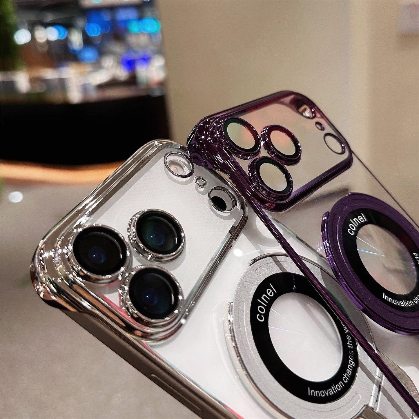 Ultra-Slim Frameless Magnetic Stand Case with Glass Lens Protector for Apple iPhone 17 / 16 / 15 Series