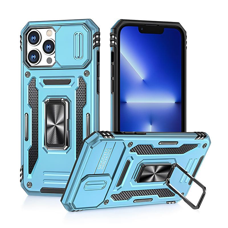 Military-Grade Shockproof Phone Case with Sliding Camera Shield & 360° Ring Stand