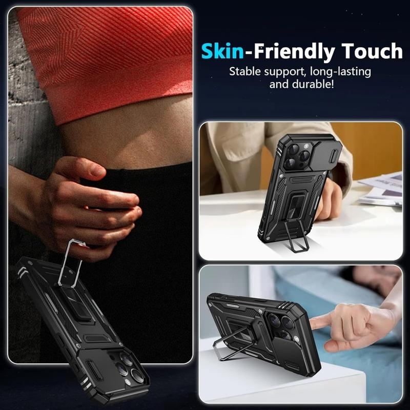 Military-Grade Shockproof Phone Case with Sliding Camera Shield & 360° Ring Stand