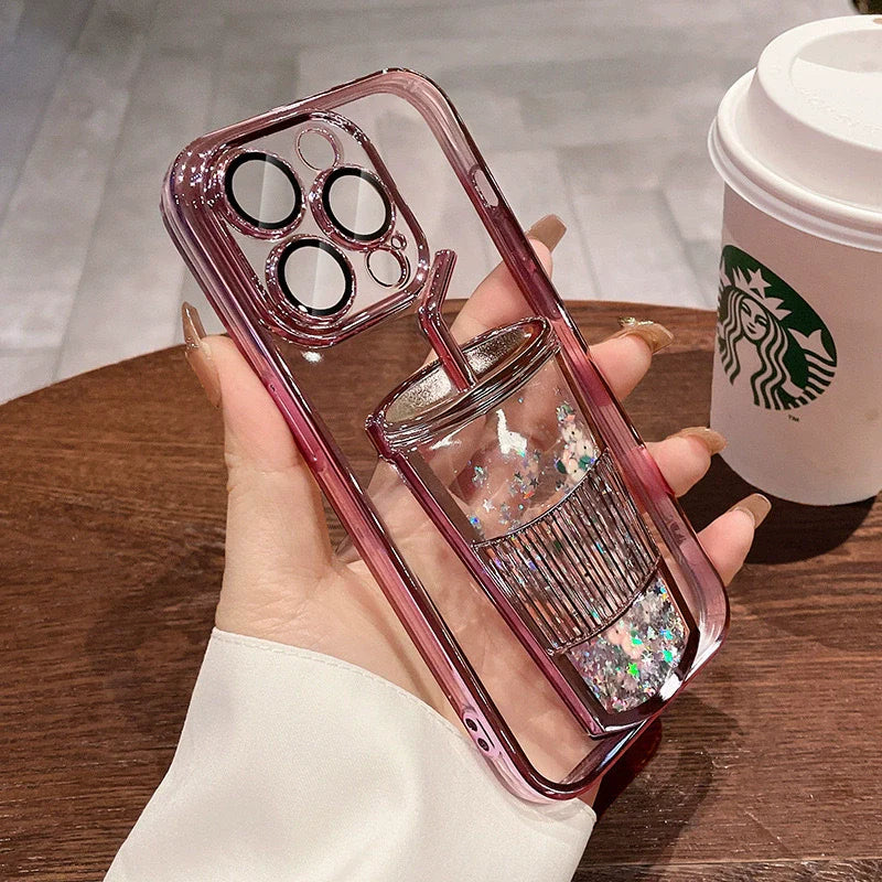 Glitter quicksand milk tea cup mobile iPhone case