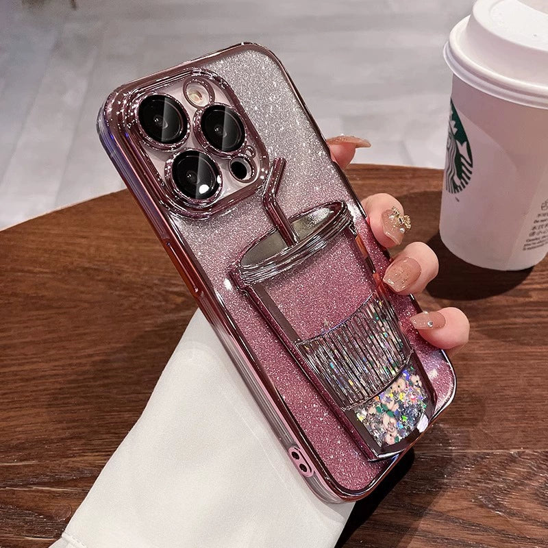 Glitter quicksand milk tea cup mobile iPhone case