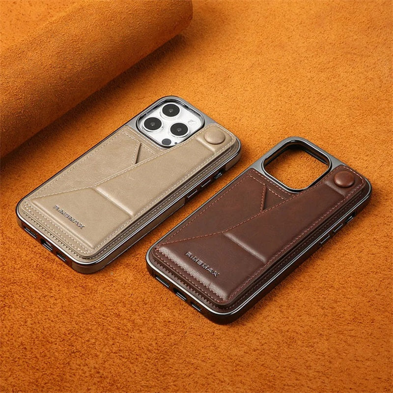 Full-cover Artificial Leather Case with Wristband Stand & Card Slot Suitable for iPhone Series